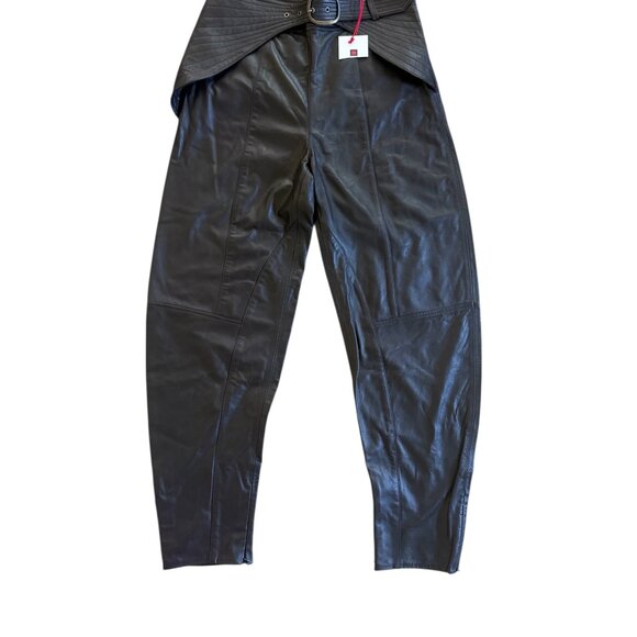 ZARA SRPLS Sheepskin Leather Barrel Leg Buckled Waist Chocolate waist 32"-NWT - Picture 2 of 14